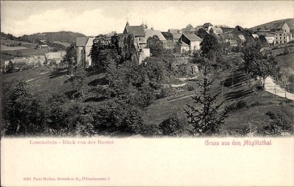 Postcard Lauenstein in Müglitztal Altenberg, view from the Bastei
