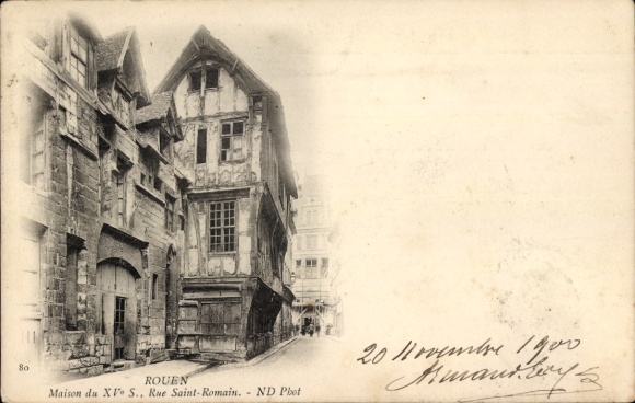 Postcard Rouen Seine Maritime, old house on Saint Romain Street