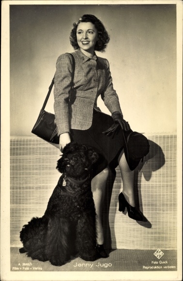 Postcard actress Jenny Jugo, dog