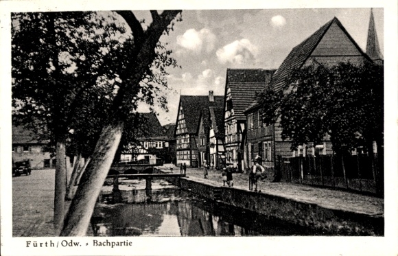 Postcard Fürth im Odenwald, partial view, stream