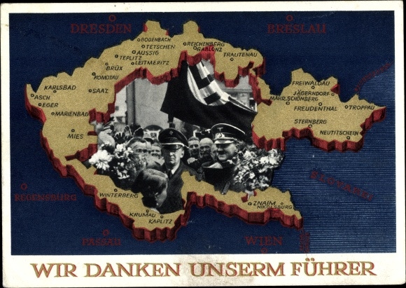 Postal stationery Postcard We thank our Führer, Sudetenland, Bohemia, Moravia, Hitler