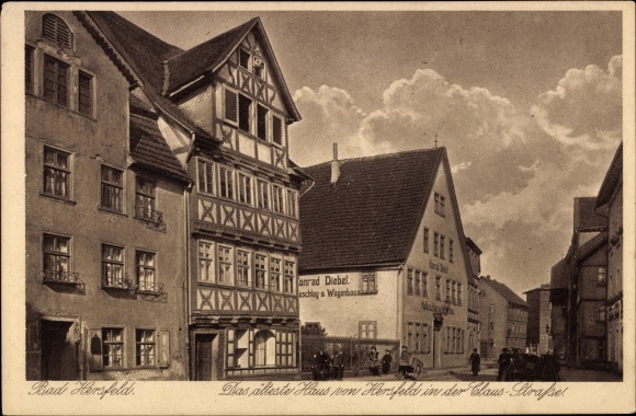 Postcard Bad Hersfeld Hessen, The oldest house in Hersfeld, Claus Straße