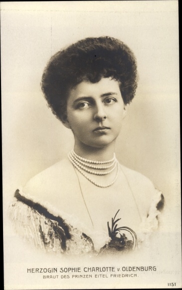 Postcard Duchess Sophie Charlotte Oldenburg, portrait, pearl necklace
