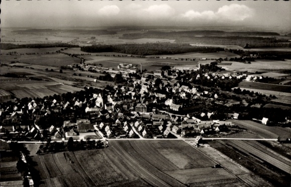 Postcard Schrozberg in Württemberg, aerial photograph