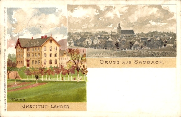 Artist Chromo-Litho Münch, C., Sasbach in der Ortenau, Institut Lender, total view
