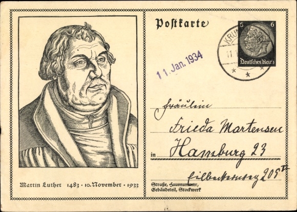 Postal stationery PC Martin Luther, 1483, November 10, 1933