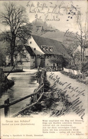 Ak Achdorf Blumberg am Schwarzwald, Gasthof zur Linde, Scheffellinde