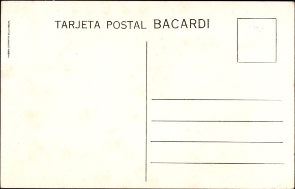Postcard advertisement, Bacardi rum, waiter opens the bottle
