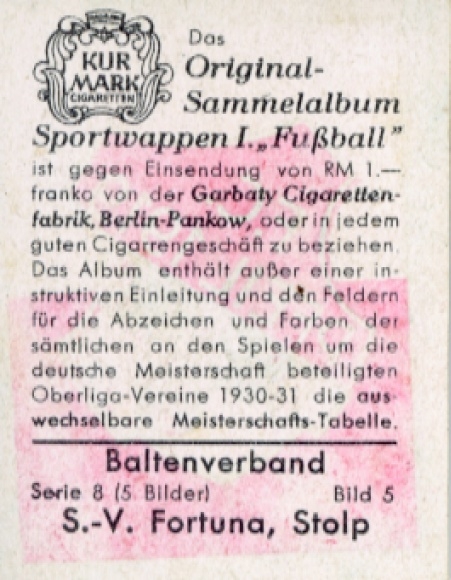 Collector's picture sports crest, football, Baltic Association, SV Fortuna Stolp, picture no. 5