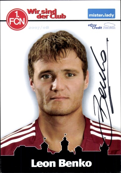 Autograph card footballer Leon Lenko, 1. FC Nuremberg, autograph