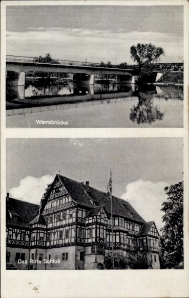 Ak Mihla in Thüringen, Werrabrücke, das Rote Schloss