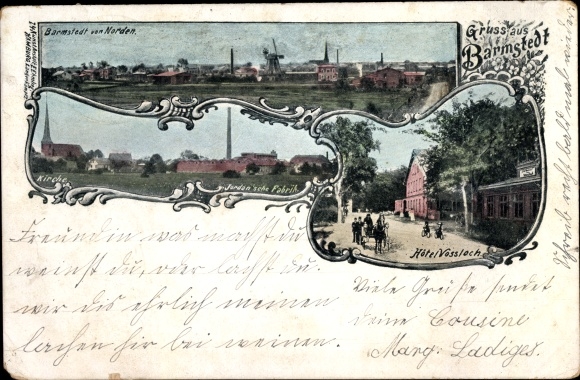Litho Barmstedt in Holstein, geheel uit het noorden, Jordan fabriek, Hotel Vossloch