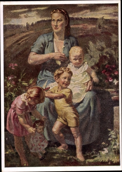 Künstler Ak Heymann, Richard, In sicherer Hut, HDK 167, Mutter mit Kindern