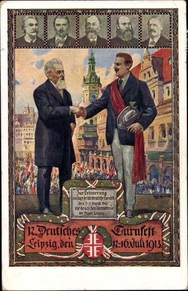 Artist PC Liebing, Leipzig in Saxony, 12th German Gymnastics Festival 1913, heart and hand to the fatherland
