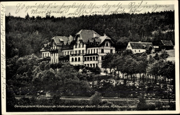 Postcard Mühlhausen Bad Elster in Vogtland, convalescent home of the local health insurance company Plauen