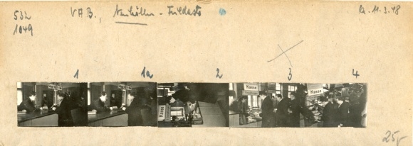 Contact print photos Berlin Neukölln, VAB Fuldastraße, cash desk, 5 photos approx. 4x2cm