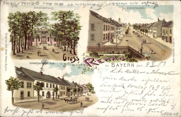 lito Rehau w Fichtelgebirge Górna Frankonia, Schützenhaus, Ludwigstrasse, Gasthof zum rothen Ross