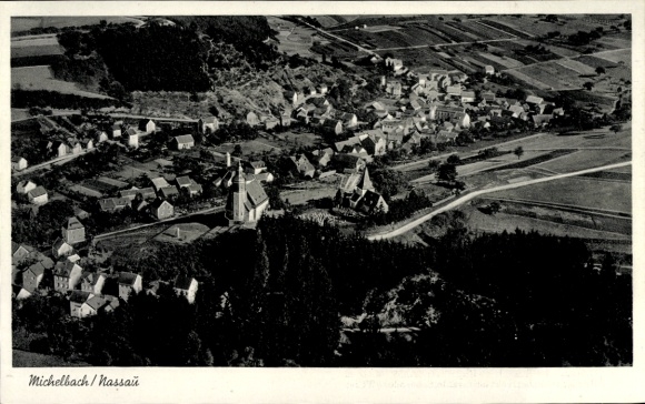 Postcard Michelbach in Nassau Aarbergen Hesse, aerial photograph