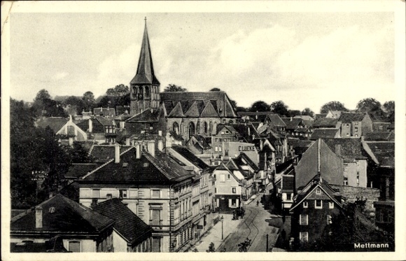 Postcard Mettmann, city view, church St. Lambertus