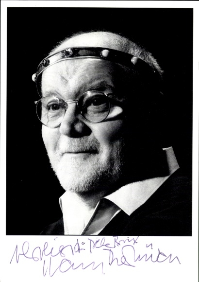Postcard actor Hans Dieter Hüsch, crown, portrait, autograph