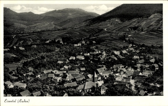 Postcard Eisental Bühl in Baden Black Forest, landscape photo, hills, houses, black and white