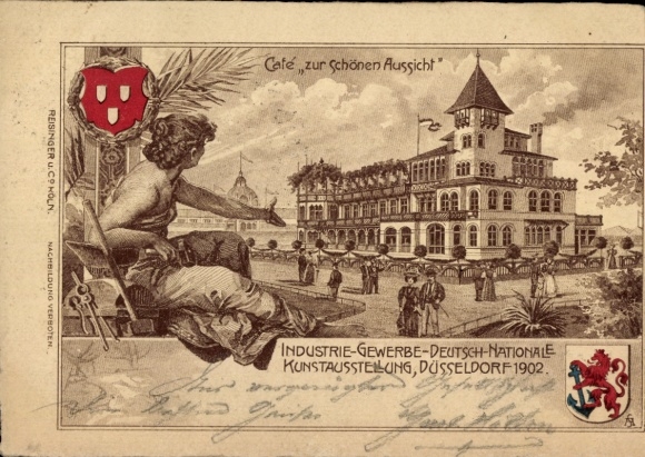 Chromo-Litho Düsseldorf on the Rhine, Industrial and Commercial Exhibition 1902, Cafe zur Schönen Aussicht
