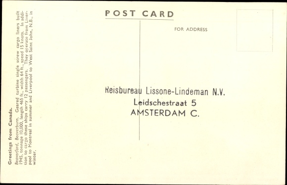 Ak Canadian Pacific Ships, transportstoomboot Beaverford, vrachtschip