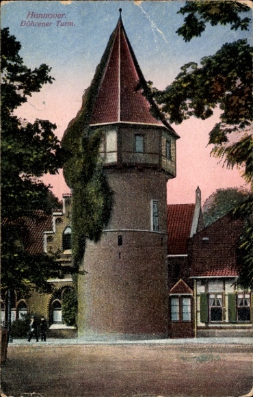 Postcard Döhren Hannover, Döhren Tower, architecture, trees in the foreground