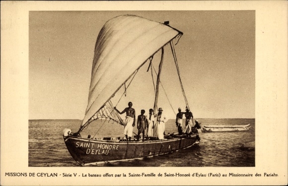 Postcard Missions de Ceylan, The boat offered by the Holy Family of Saint Honoré d&#39;Eylau, Armenmission