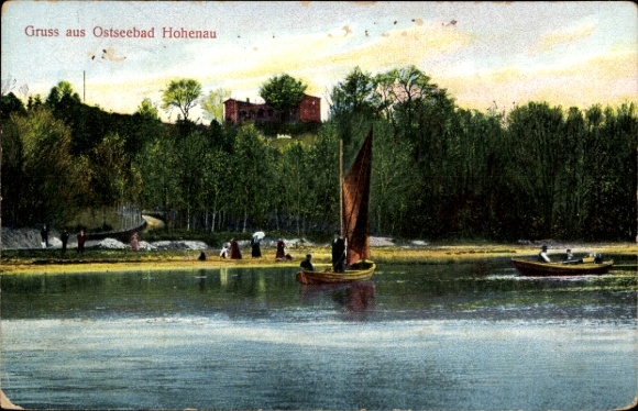 Ak Hohenau Langballig in Schleswig Holstein, Strandpartie, Segelboot