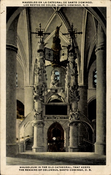 Postcard Santo Domingo Dominican Republic, Mausoleum In The Old Cathedral, Remains of Columbus