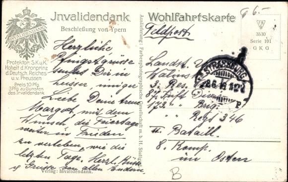 Artist PC Bürger, W., bombardment of Ypres, German artillery