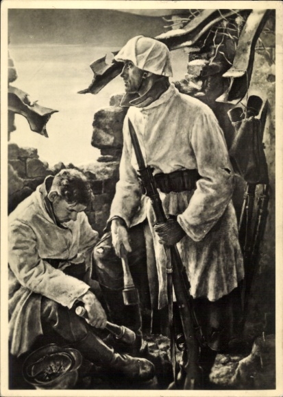 Artist Postcard Dielmann, Watch in the East, Infantry with white snow shirt, Wehrmacht, HDK 521