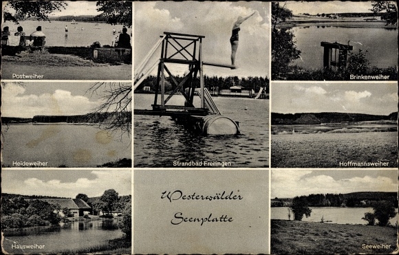 Ak Freilingen in het Westerwald, Lake District, Postweiher, Heideweiher, Hausweiher, Brinkenweiher, Bad