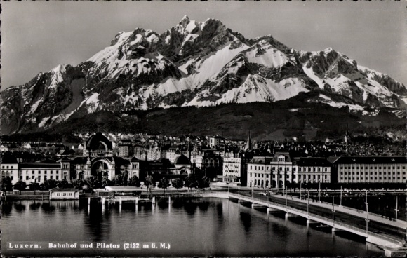 Ak Luzern Stadt Schweiz, Bahnhof und Pilatus