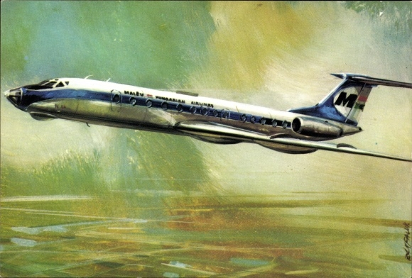 Artist PC Tupoljev TU 134, 1969, Hongaars passagiersvliegtuig, Malev Airlines
