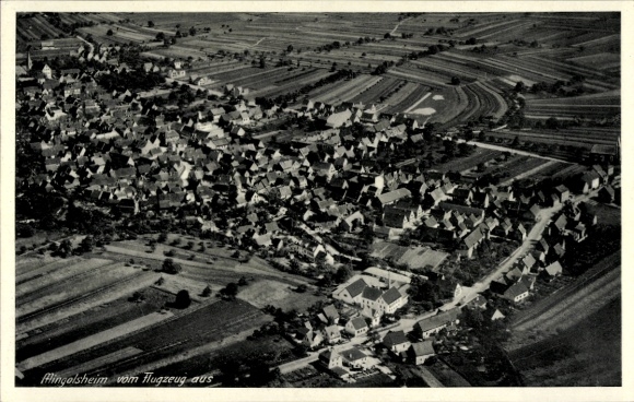 Postcard Mingolsheim Bad Schönborn in Baden, aerial view of many roofs, fields