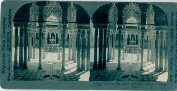 Stereo Photo Granada Andalusia Spain, Court of the Lions, Alhambra Palace