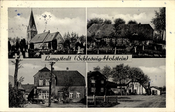 Ak Langstedt in Schleswig Holstein, Kirche, Friedhof, Garten, Straßenpartie