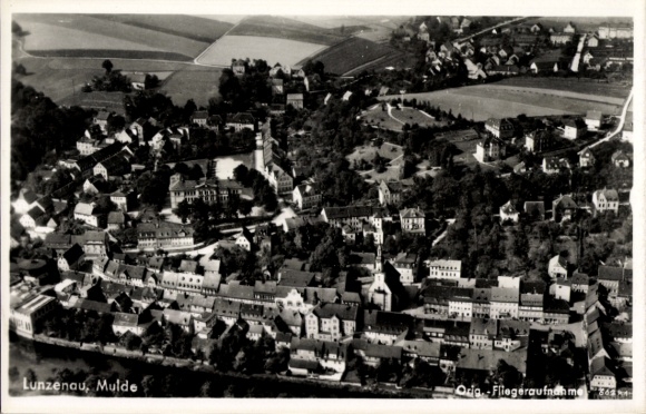 Postcard Lunzenau in Saxony, aerial photograph