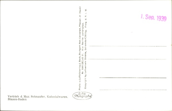 Ak Binzen in Baden, Fliegeraufnahme