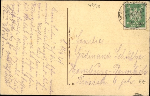 Postcard Lübbecke in East Westphalia, view from the edge of the forest to the western town