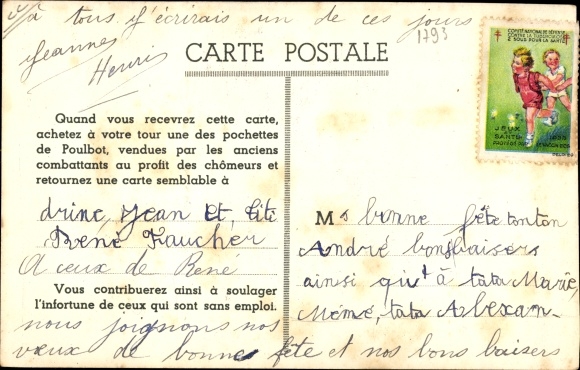 Artist Postcard Poulbot, Bravo grandfather, thank you on behalf of the unemployed