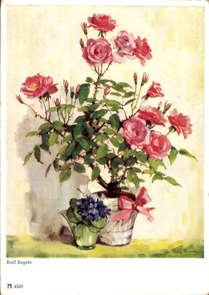Artist Postcard Regele, R., Roses, Bouquet