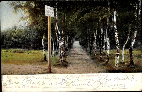 Postcard Hamburg Harburg Hausbruch, Birkenweg from Jägerhof to the train station