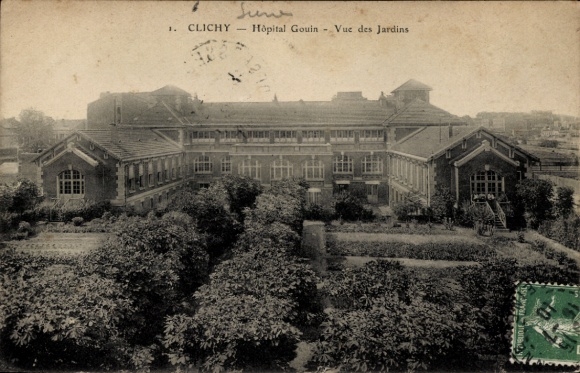 Postcard Clichy Hauts de Seine, Hôpital Gouin, Vue des Jardins