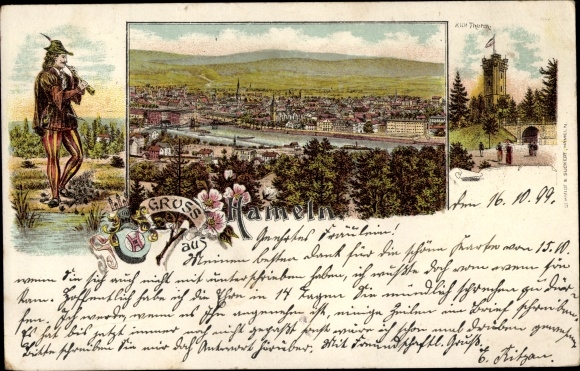 litho Hamelen in Nedersaksen, Klütturm, rattenvanger, panorama