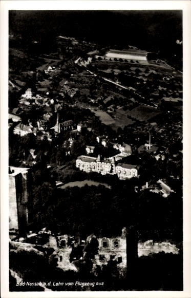 Postcard Bad Nassau an der Lahn, aerial view of Bad Nassau, spa house, rural surroundings