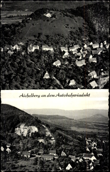 Postcard Aichelberg Bad Wildbad in the Black Forest, motorway viaduct, aerial photo