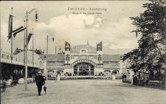 Ansichtkaart Zwickau in Saksen, handels- en industrietentoonstelling 1906, grote zaal